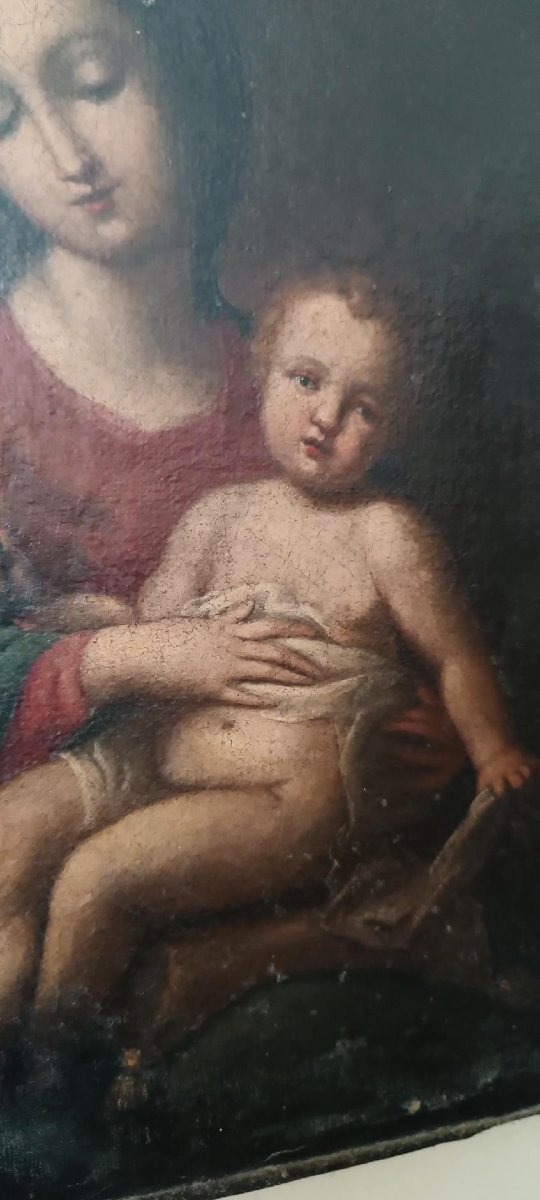 Antico dipinto , olio su tela ,Madonna con bambino-photo-2