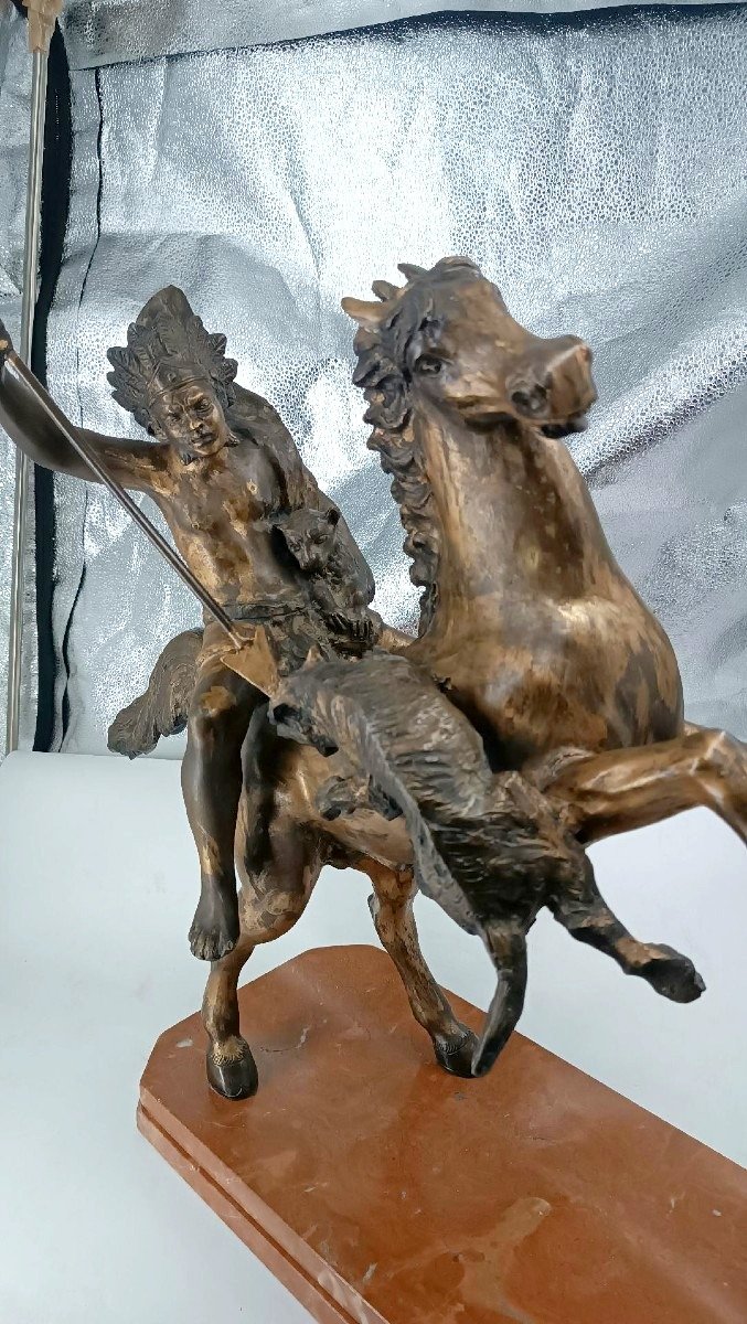 Grande scultura bronzo raffigurante indiano a cavallo -Tommaso Campajola (1890 - 1968)-photo-4