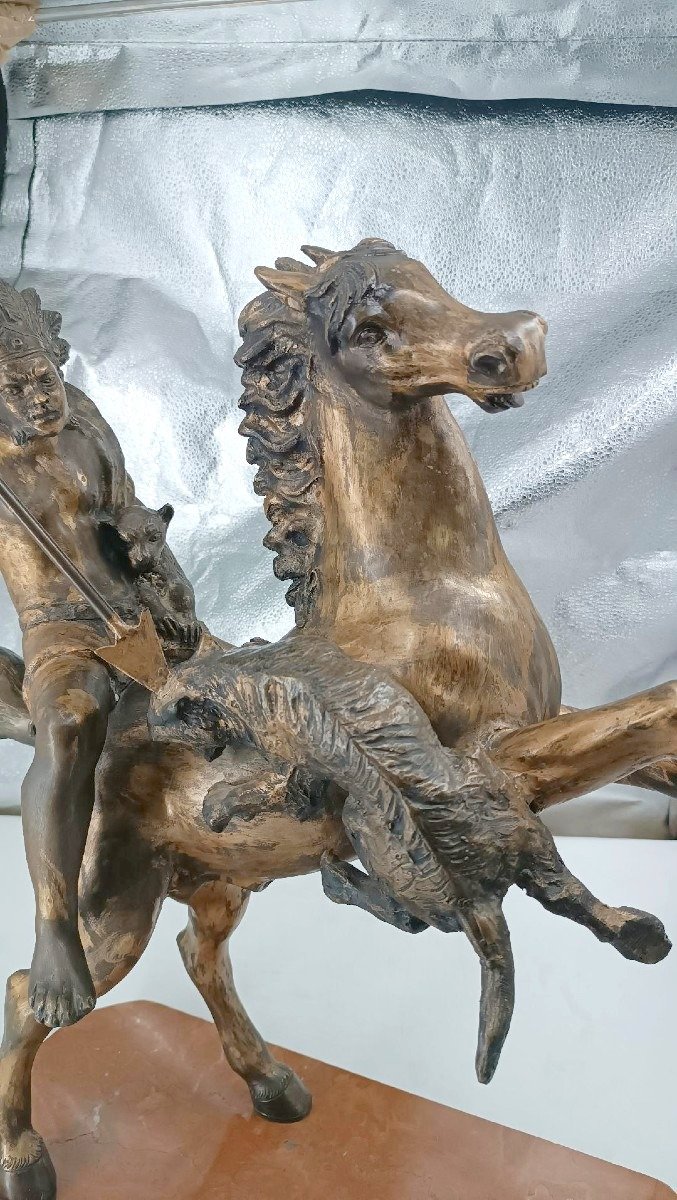 Grande scultura bronzo raffigurante indiano a cavallo -Tommaso Campajola (1890 - 1968)-photo-1