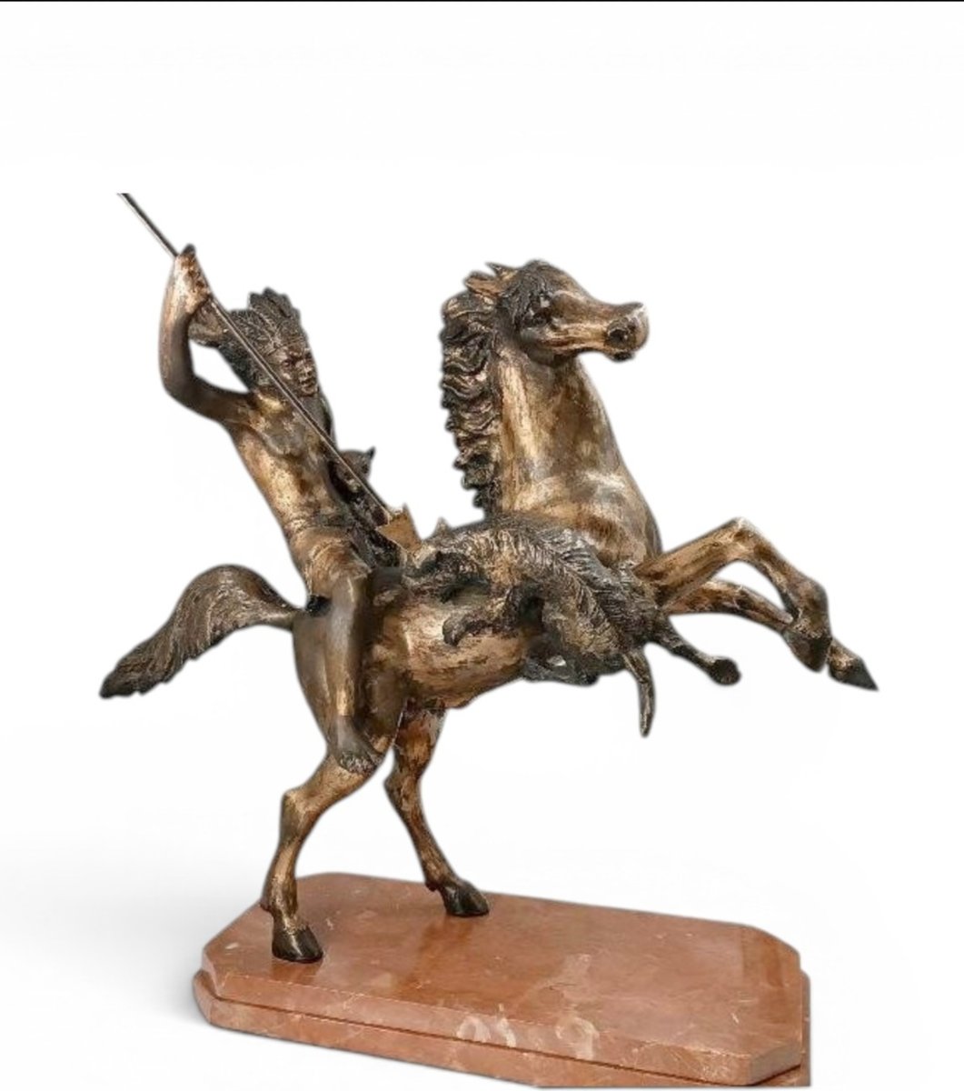 Grande scultura bronzo raffigurante indiano a cavallo -Tommaso Campajola (1890 - 1968)