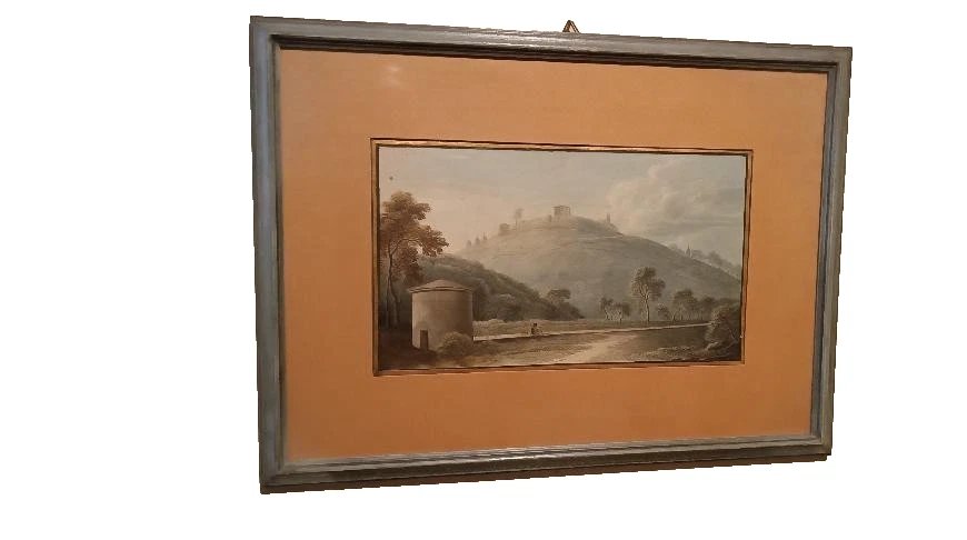 Antico acquerello su carta primi 800 - paesaggio