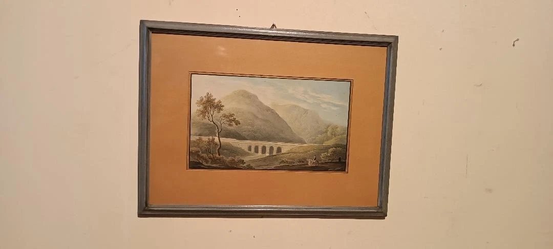 Antico acquerello su carta primi 800 - paesaggio con acquedotto, ponte-photo-2