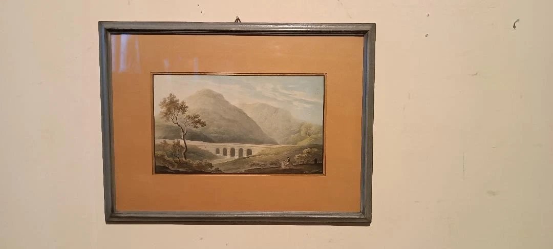 Antico acquerello su carta primi 800 - paesaggio con acquedotto, ponte-photo-3