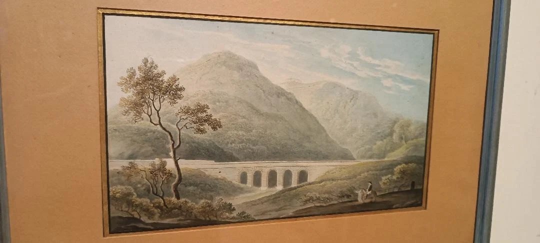 Antico acquerello su carta primi 800 - paesaggio con acquedotto, ponte-photo-4