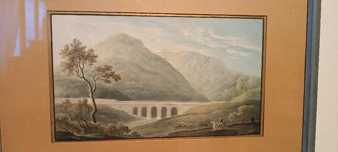 Antico acquerello su carta primi 800 - paesaggio con acquedotto, ponte-photo-2