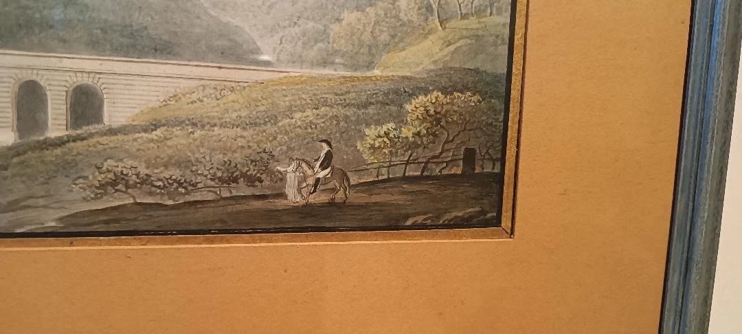 Antico acquerello su carta primi 800 - paesaggio con acquedotto, ponte-photo-3