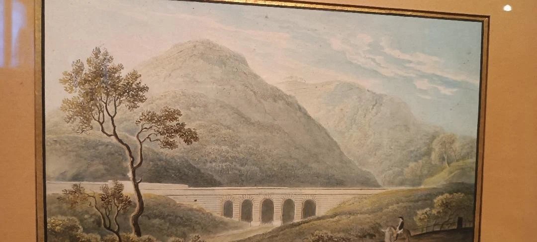 Antico acquerello su carta primi 800 - paesaggio con acquedotto, ponte-photo-4