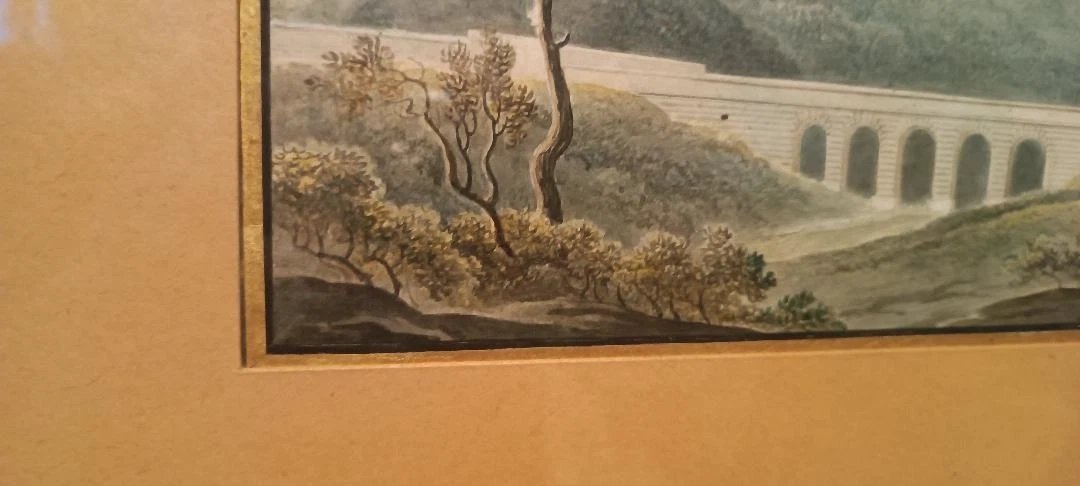 Antico acquerello su carta primi 800 - paesaggio con acquedotto, ponte-photo-5