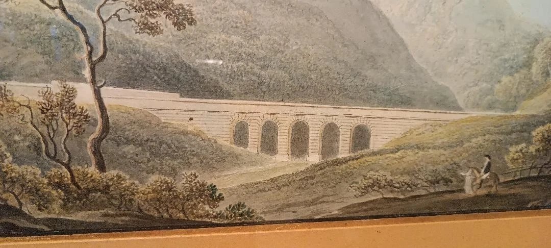 Antico acquerello su carta primi 800 - paesaggio con acquedotto, ponte-photo-6