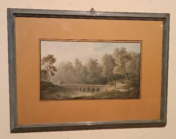 Antico acquerello su carta primi 800 - paesaggio con acquedotto, ponte-photo-2