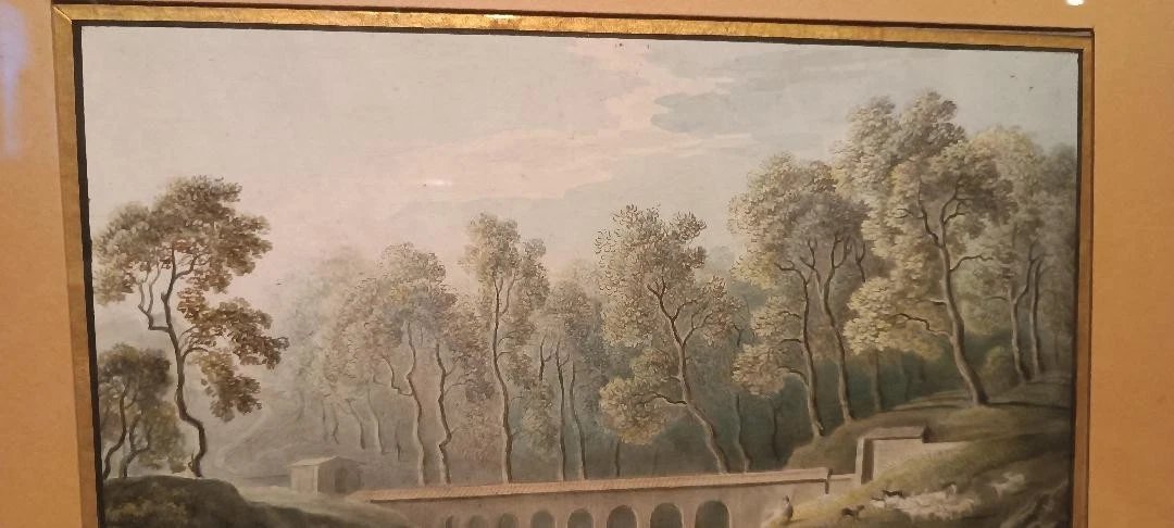 Antico acquerello su carta primi 800 - paesaggio con acquedotto, ponte-photo-3