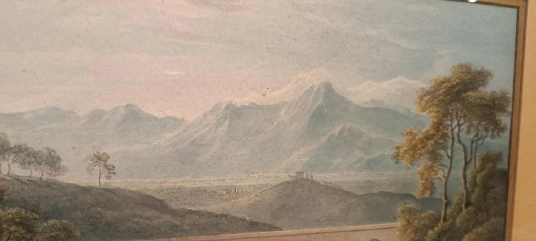 Antico acquerello su carta primi 800 - paesaggio con acquedotto, ponte-photo-4