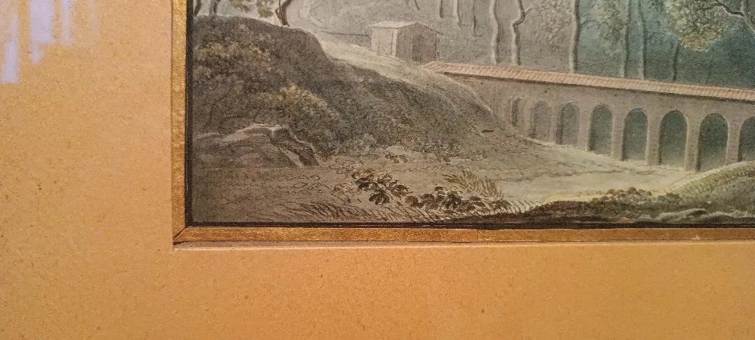 Antico acquerello su carta primi 800 - paesaggio con acquedotto, ponte-photo-2