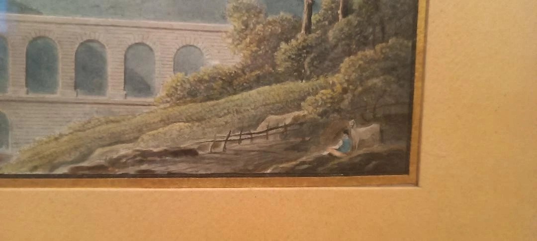 Antico acquerello su carta primi 800 - paesaggio con acquedotto, ponte-photo-2