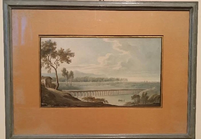 Antico acquerello su carta primi 800 - paesaggio con acquedotto, ponte-photo-3