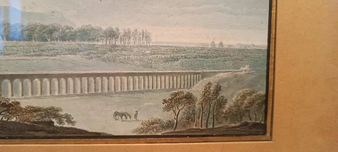Antico acquerello su carta primi 800 - paesaggio con acquedotto, ponte-photo-2