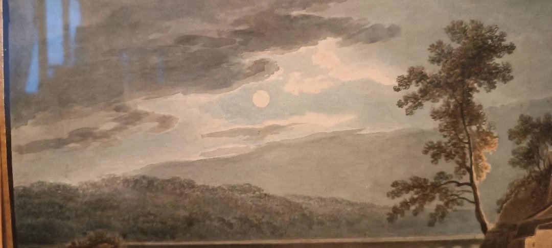 Antico acquerello su carta primi 800 - notturno - paesaggio con acquedotto, ponte-photo-4