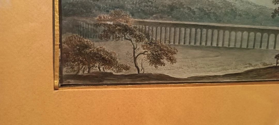 Antico acquerello su carta primi 800 - notturno - paesaggio con acquedotto, ponte-photo-5