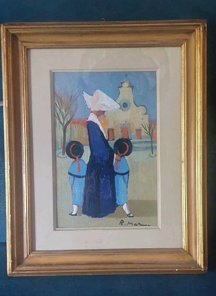 Dipinto Olio Cartone Telato Rodolfo Marma " Le Monachine " S.Spirito-photo-2