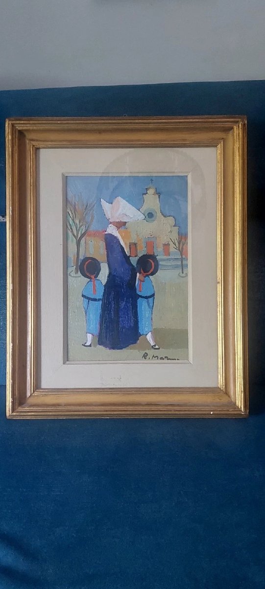 Dipinto Olio Cartone Telato Rodolfo Marma " Le Monachine " S.Spirito-photo-6