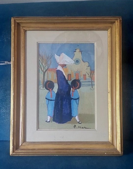 Dipinto Olio Cartone Telato Rodolfo Marma " Le Monachine " S.Spirito