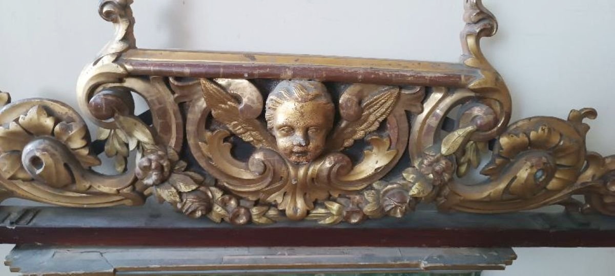 Grande antico fregio in legno dorato e intagliato xix secolo-photo-3