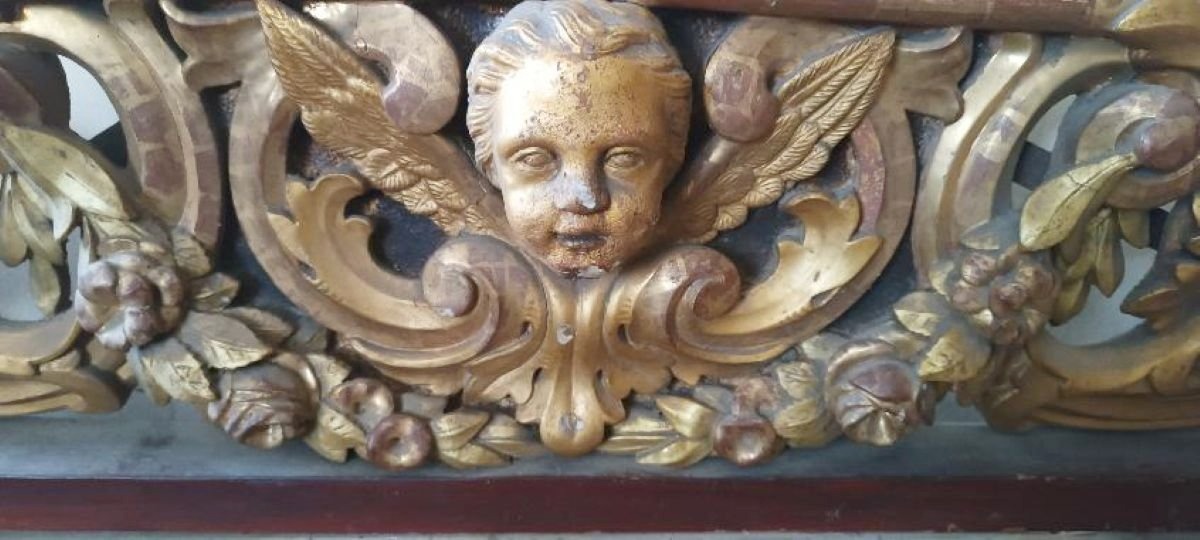 Grande antico fregio in legno dorato e intagliato xix secolo-photo-1