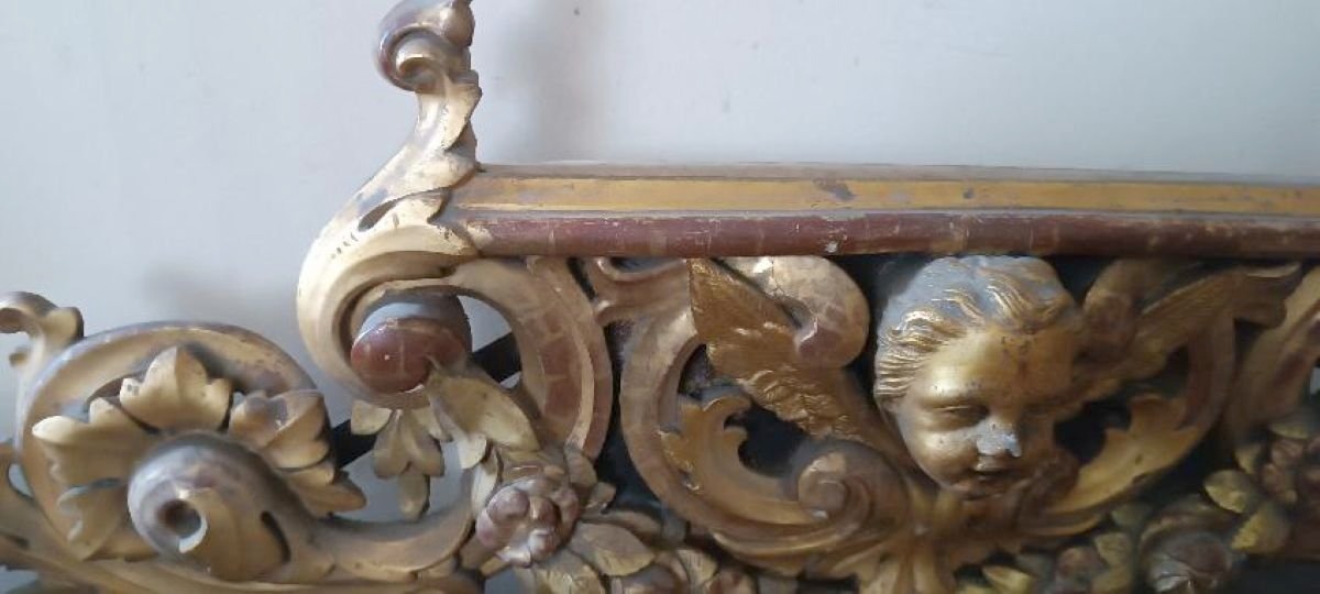 Grande antico fregio in legno dorato e intagliato xix secolo-photo-2