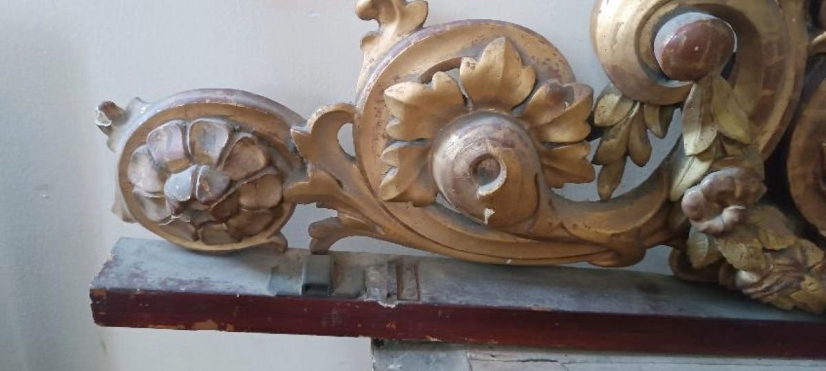Grande antico fregio in legno dorato e intagliato xix secolo-photo-3