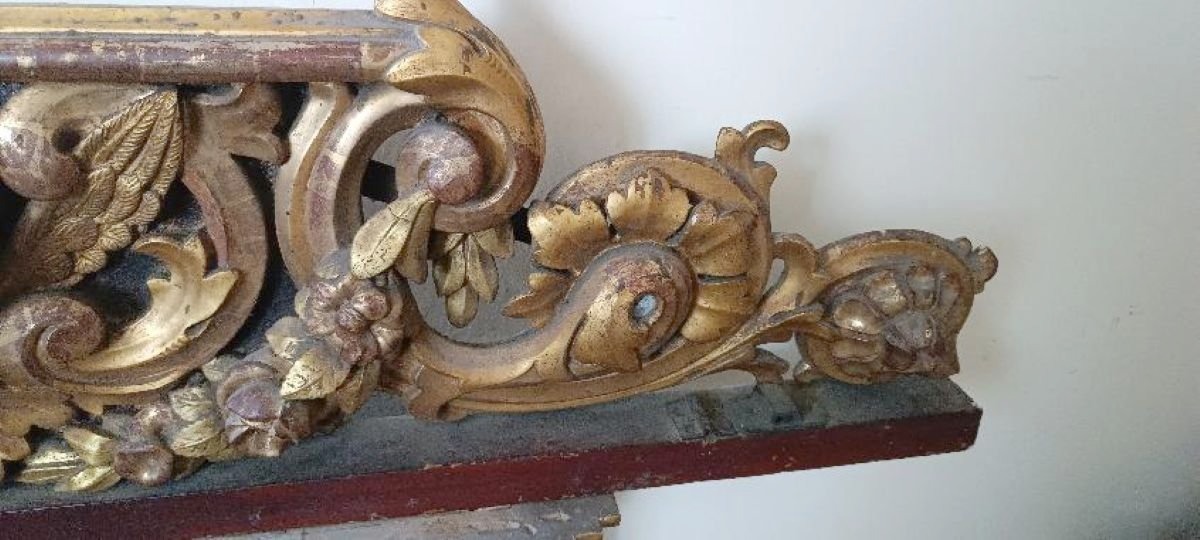 Grande antico fregio in legno dorato e intagliato xix secolo-photo-4