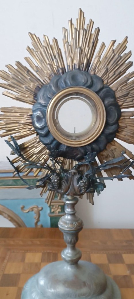 Ostensorio antico in metallo argentato e parte in argento H.53 CM-photo-2