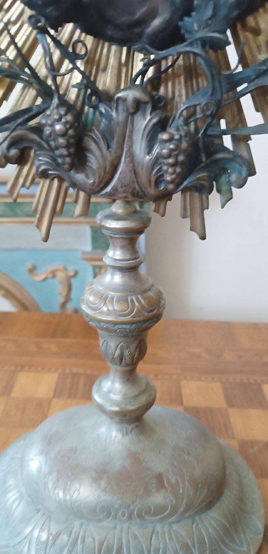 Ostensorio antico in metallo argentato e parte in argento H.53 CM-photo-3