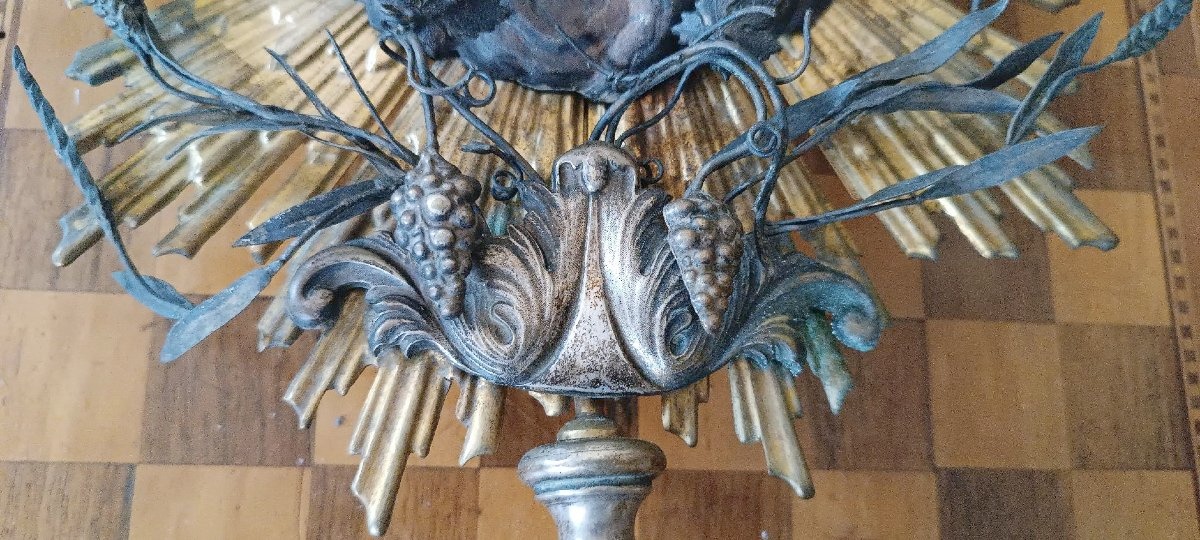 Ostensorio antico in metallo argentato e parte in argento H.53 CM-photo-4