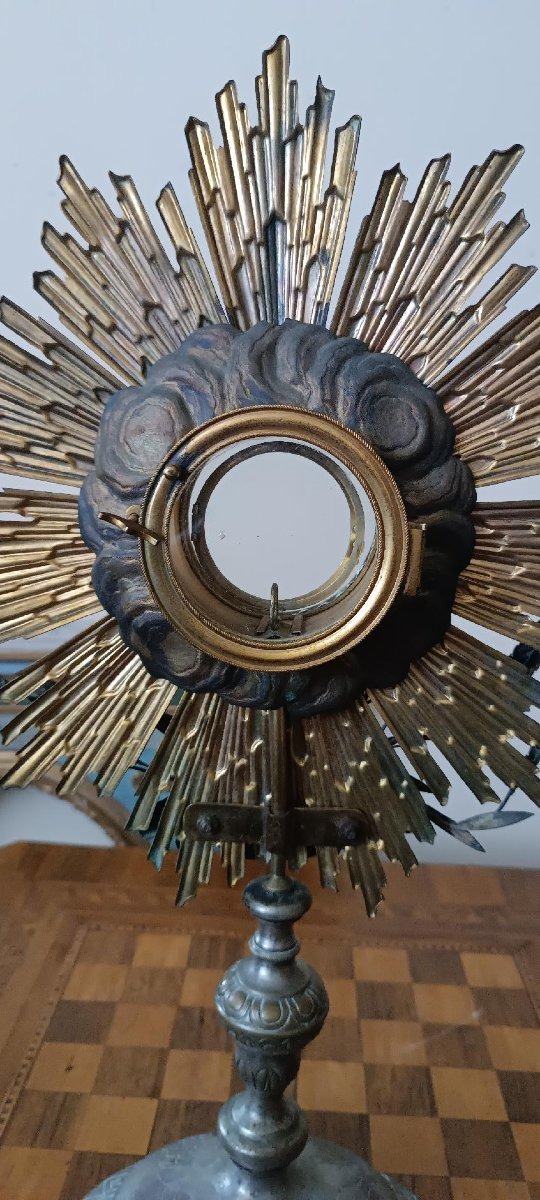 Ostensorio antico in metallo argentato e parte in argento H.53 CM-photo-6
