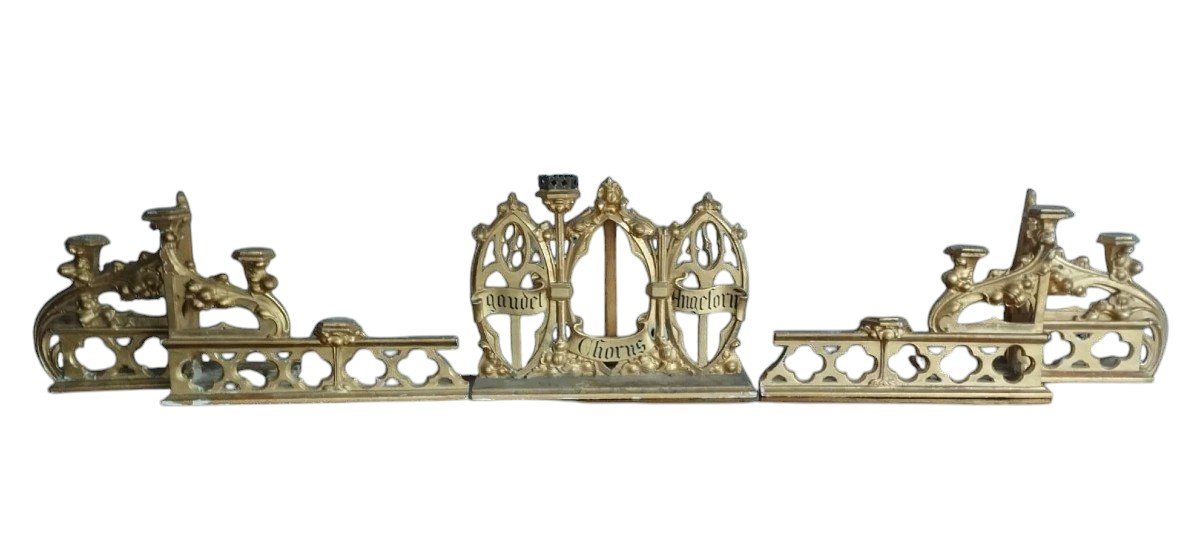 Trittico Candelieri legno dorato da altare neogotici L.213 CM-photo-2