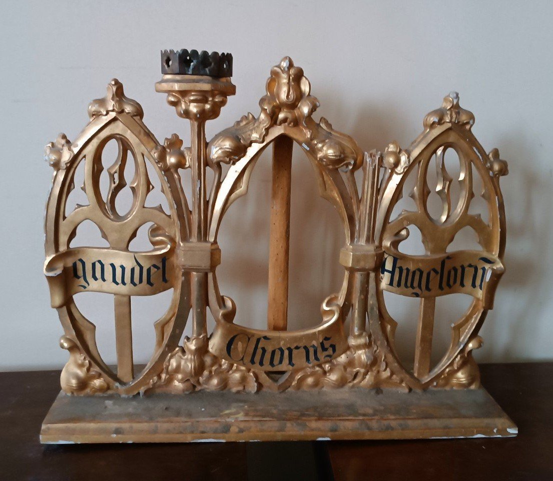 Trittico Candelieri legno dorato da altare neogotici L.213 CM-photo-3