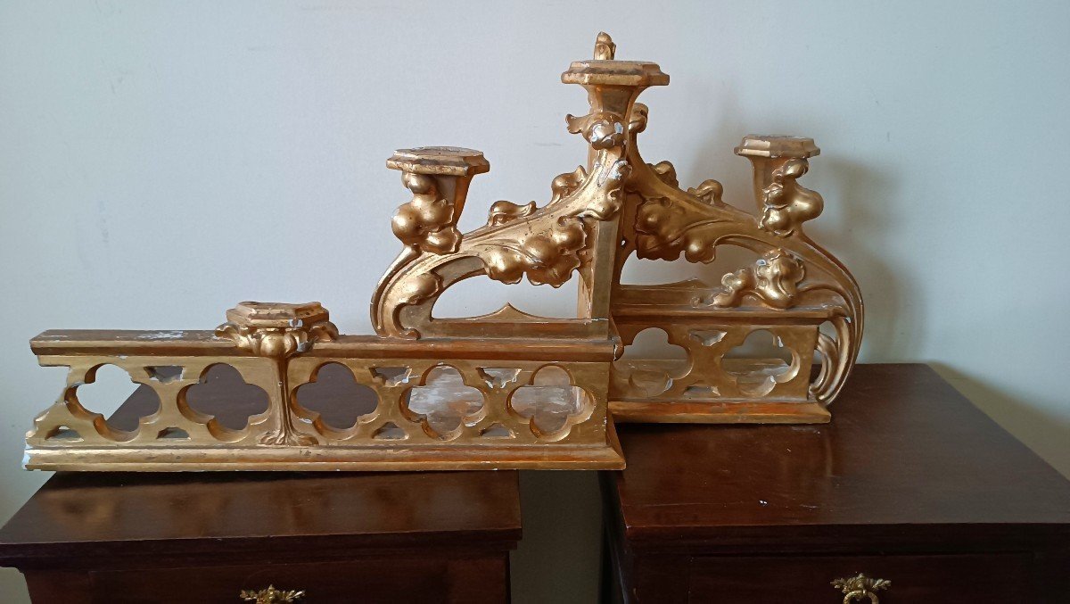 Trittico Candelieri legno dorato da altare neogotici L.213 CM-photo-1