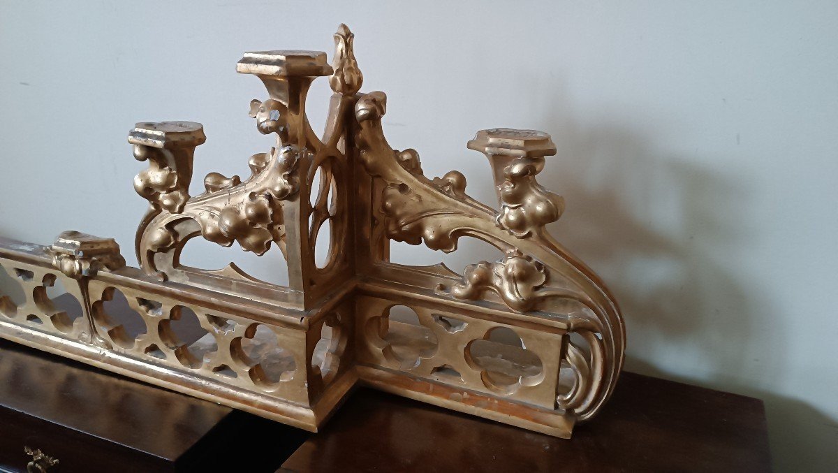 Trittico Candelieri legno dorato da altare neogotici L.213 CM-photo-2