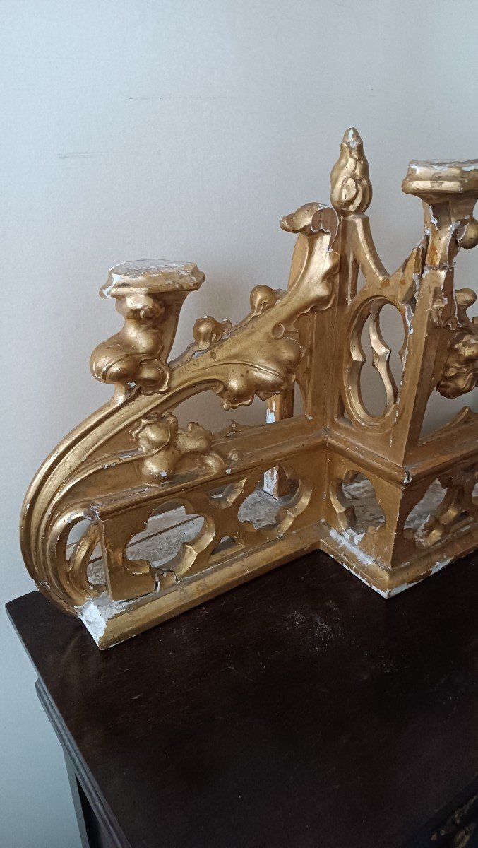 Trittico Candelieri legno dorato da altare neogotici L.213 CM-photo-3