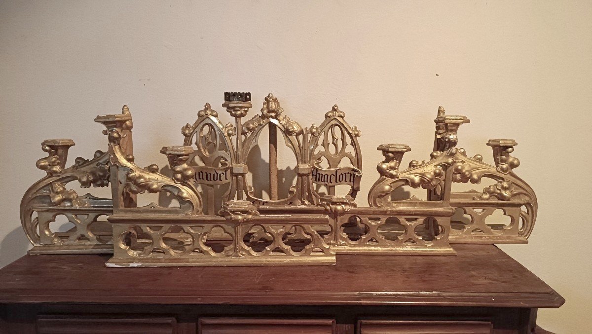 Trittico Candelieri legno dorato da altare neogotici L.213 CM