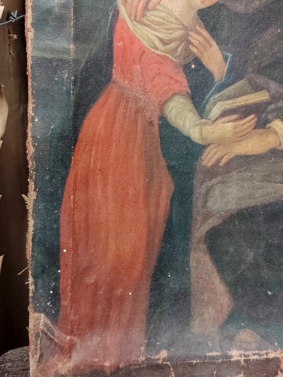 DIPINTO SU TELA XVII SECOLO EDUCAZIONE DELLA VERGINE-photo-4