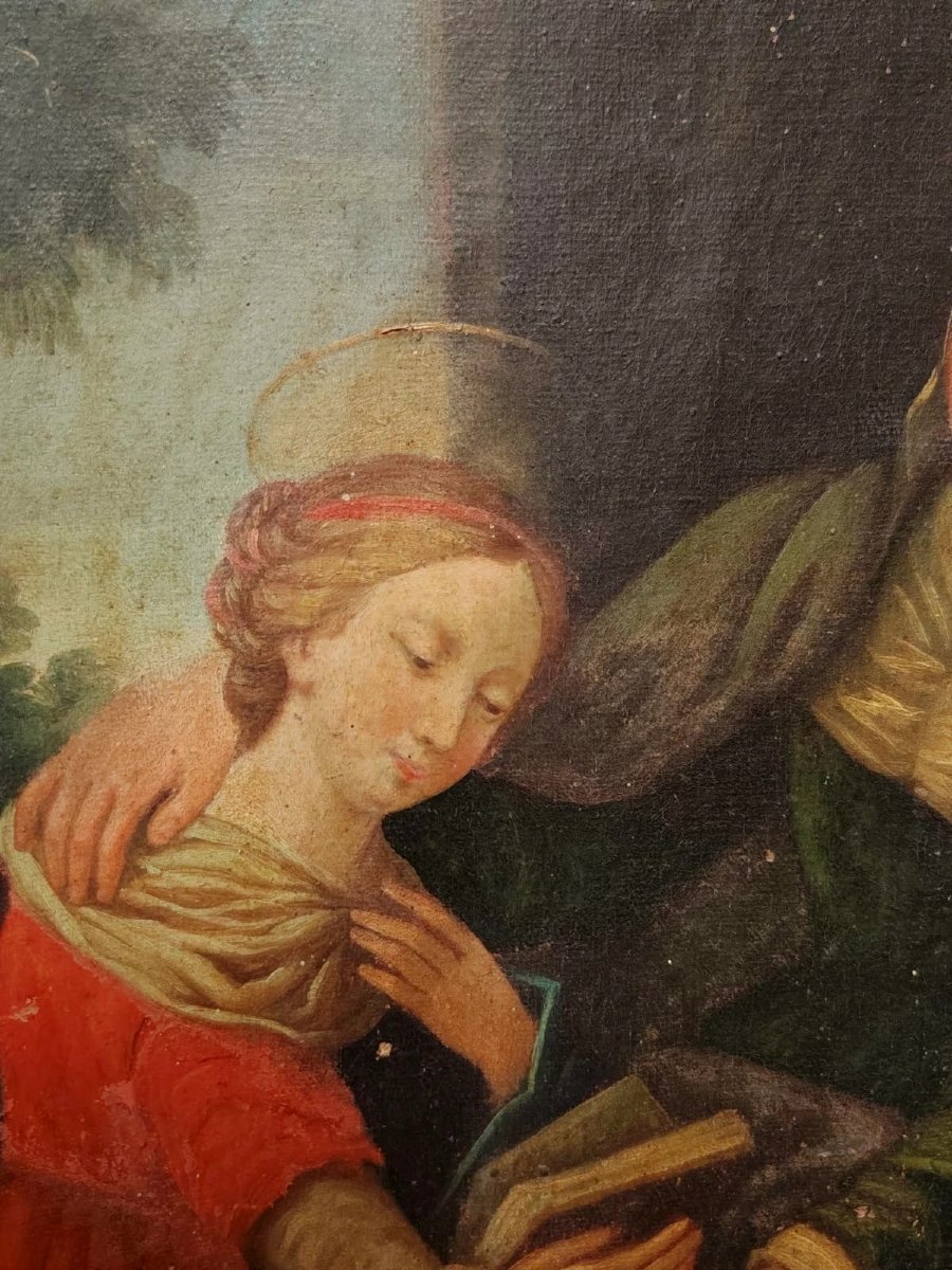 DIPINTO SU TELA XVII SECOLO EDUCAZIONE DELLA VERGINE-photo-6