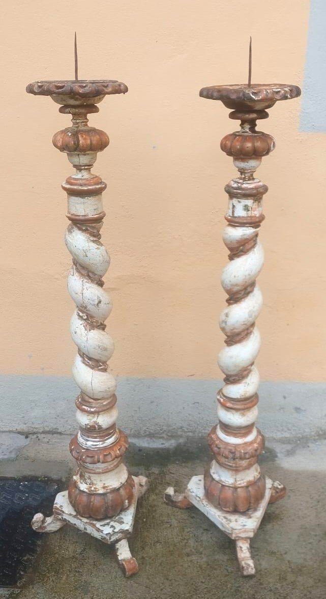 Antica grande  coppia di torcere barocche XVIII h.130 cm-photo-3