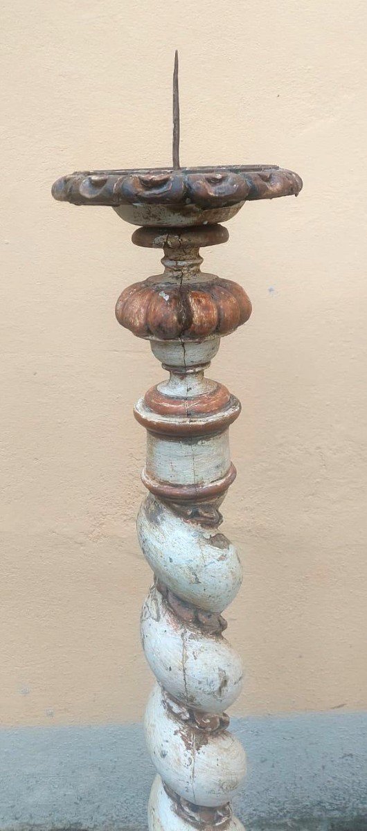 Antica grande  coppia di torcere barocche XVIII h.130 cm-photo-4