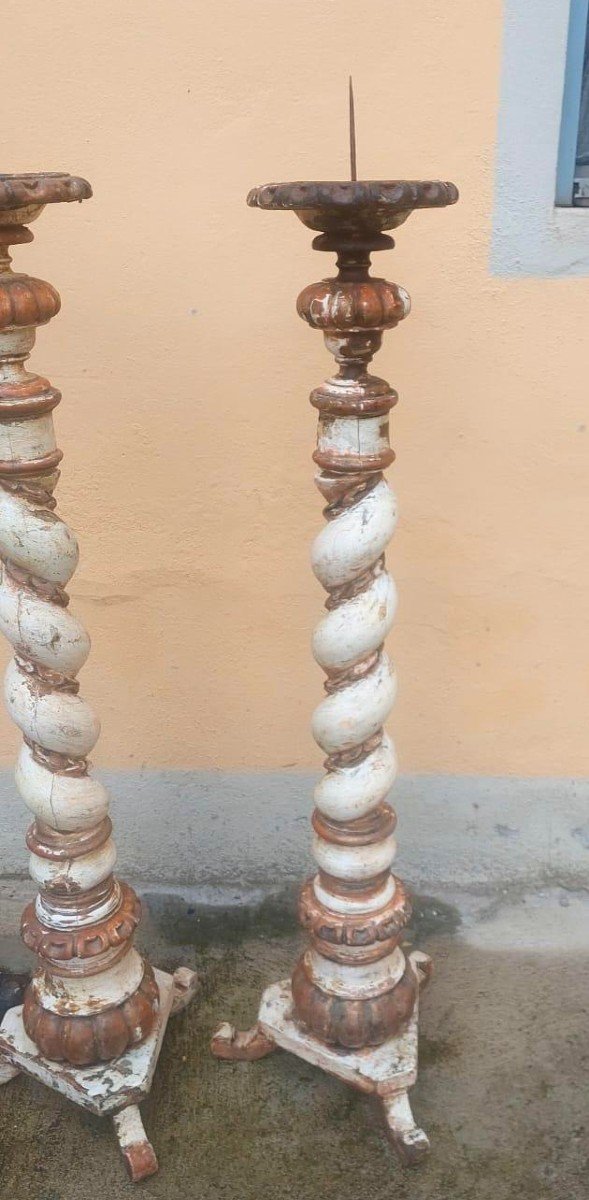 Antica grande  coppia di torcere barocche XVIII h.130 cm-photo-2