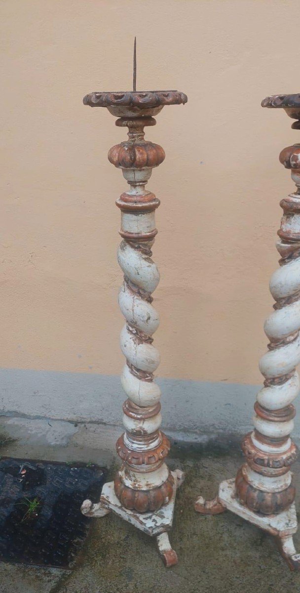 Antica grande  coppia di torcere barocche XVIII h.130 cm-photo-3