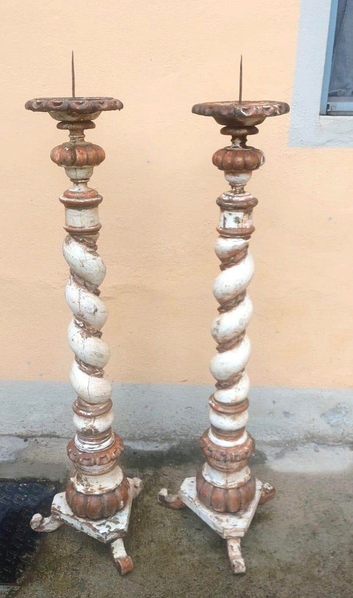 Antica grande  coppia di torcere barocche XVIII h.130 cm-photo-5