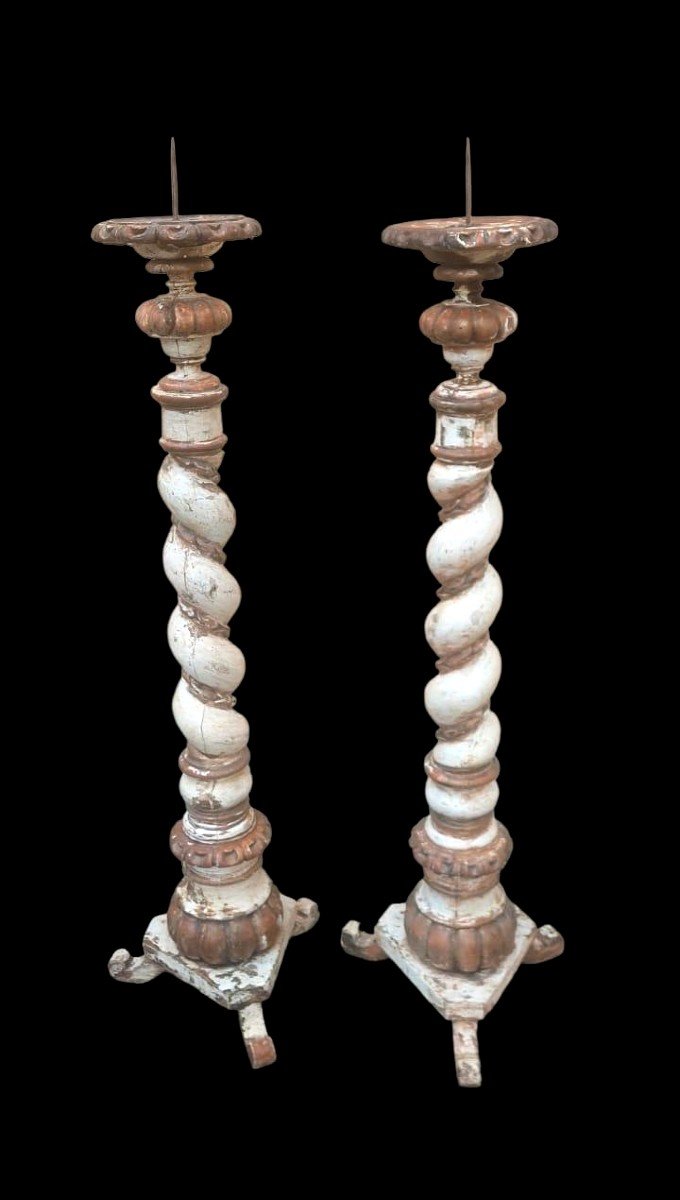 Antica grande  coppia di torcere barocche XVIII h.130 cm