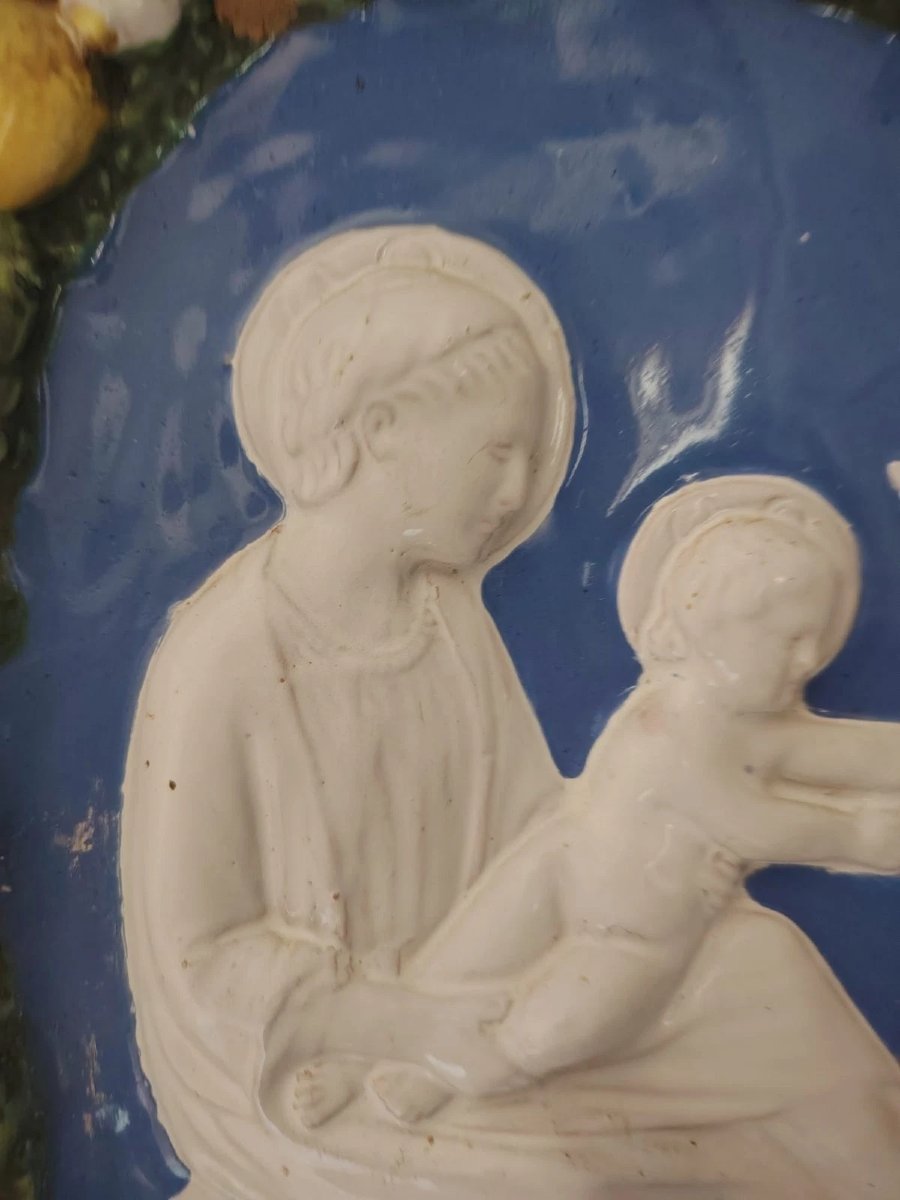 Edicola In Maiolica Smaltata Stile Robbiano Primi 900 Madonna Bambin Gesù-photo-4