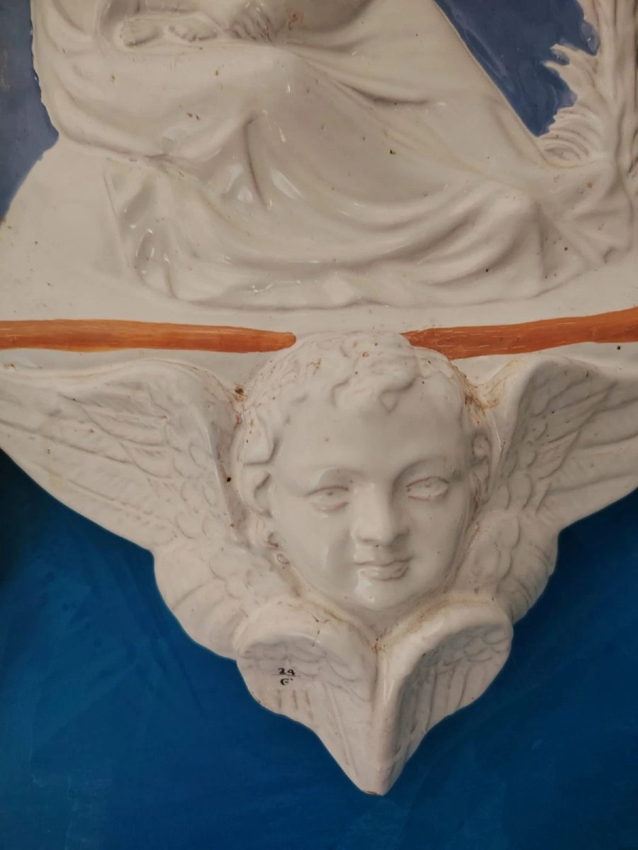 Edicola In Maiolica Smaltata Stile Robbiano Primi 900 Madonna Bambin Gesù-photo-2